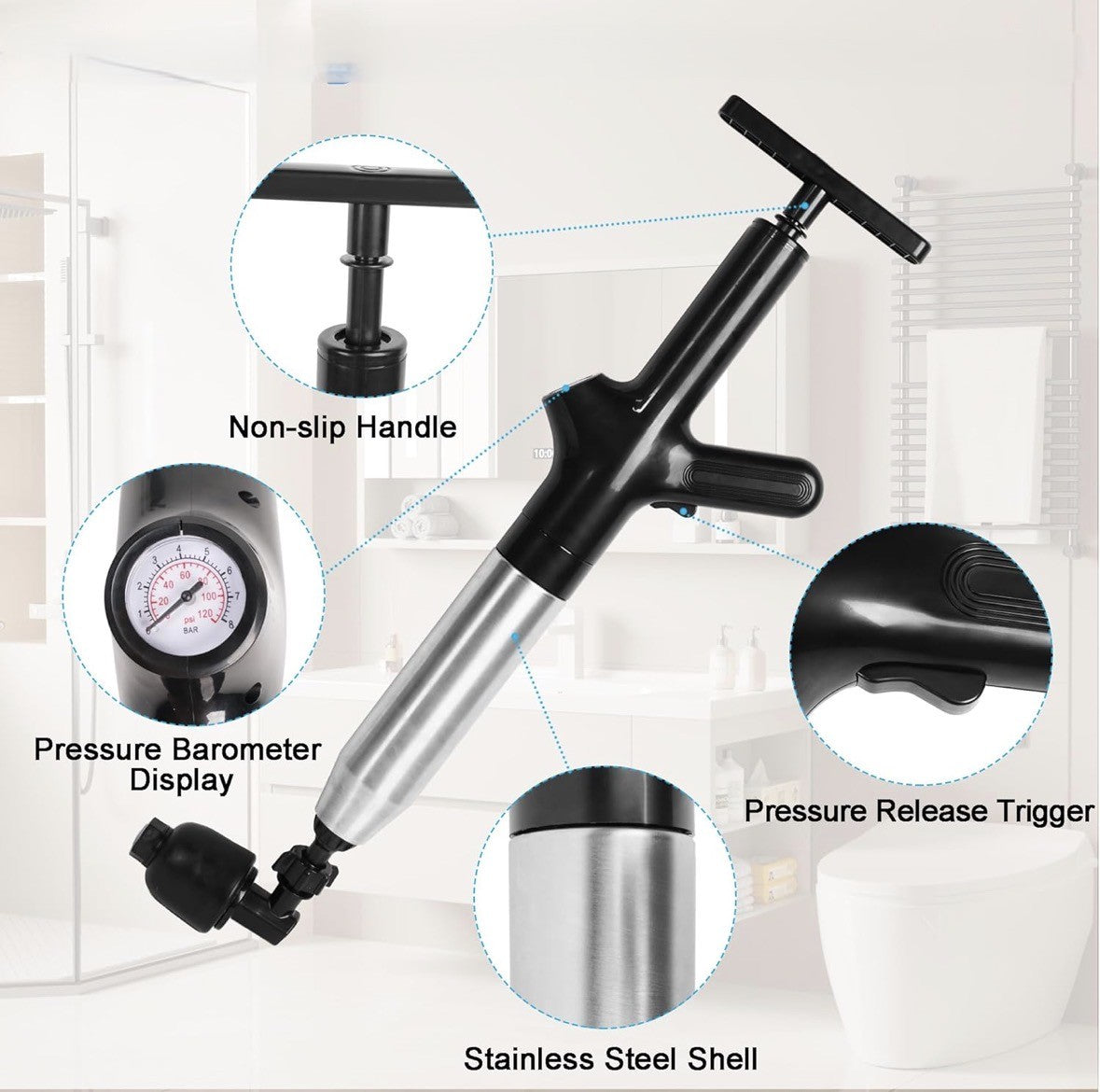 Tim n Timy Air pressure plunger to unblock drains